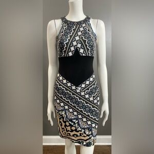 Hale Bob Black & Cream Geometric Sleeveless Midi Dress Size Small